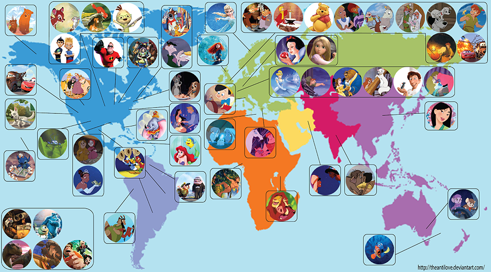 La Carte Du Monde Des Dessins Animes Disney Voyage Insolite