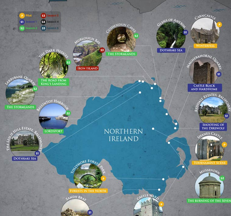 carte des lieux de tournage game of thrones